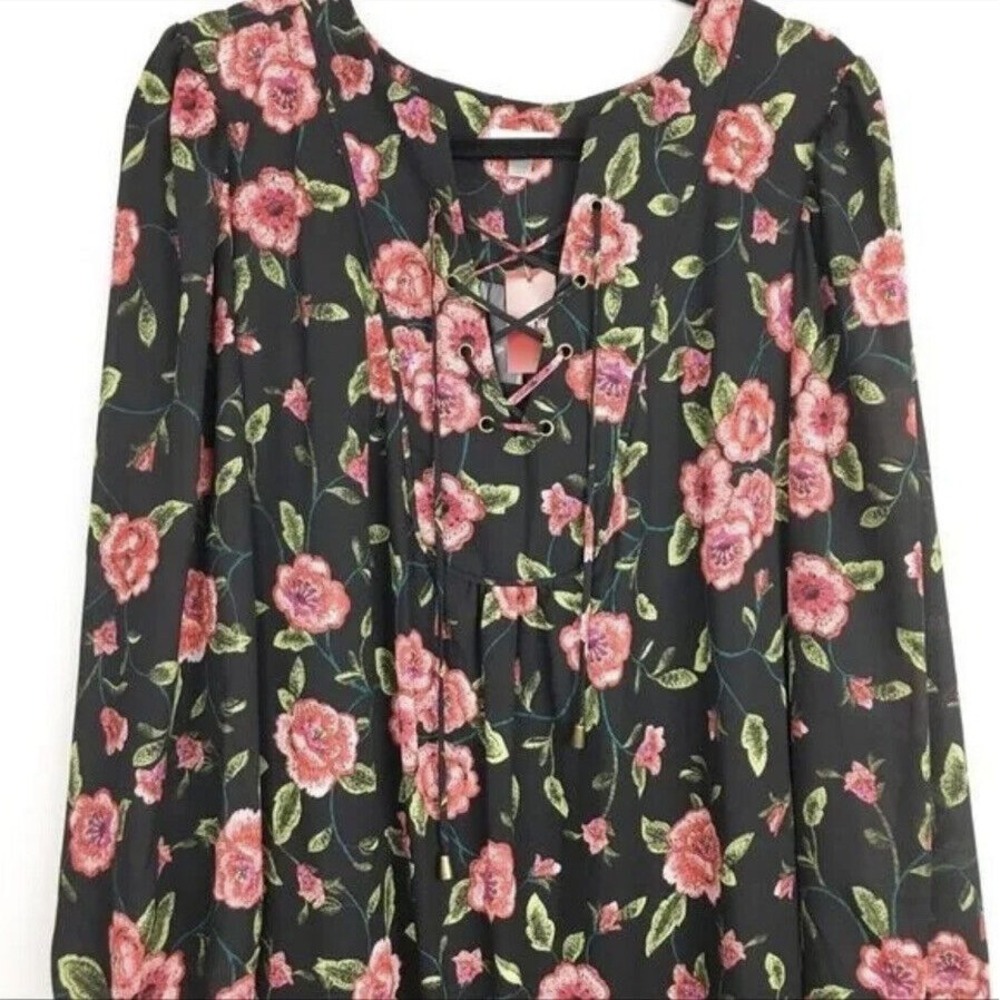 Avenue Womens Dress Floral Peasant Dress‎ Criss-Cross Front Plus 22/24 Black